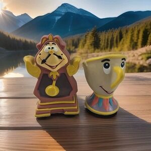 Vintage Disney Beauty and the Beast Cogsworth & Chip PVC Figurine Set